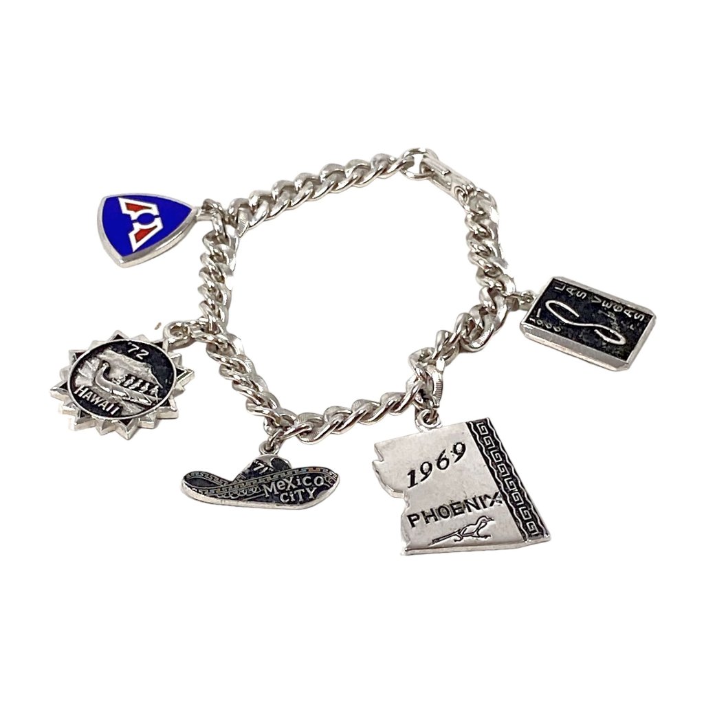 Vintage Bracelet SM Silver Tone Travel Charm Chain Hawaii Mexico City Phoenix 35$